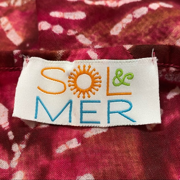 Sol & Mer One Size Red Tie Dye Like Swimsuit Cover-Up with Beaded Neckline - Picture 4 of 9